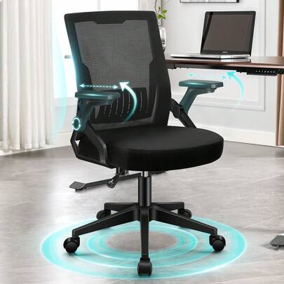 ALFORDSON Office Swivel Chair, Ergonomic Mid-Height Mesh Swivel Chair With Casters, Comfortable Lumbar Support, Fold-Up Armrests, Ideal For Home, Bedroom, Conrad, Black & White