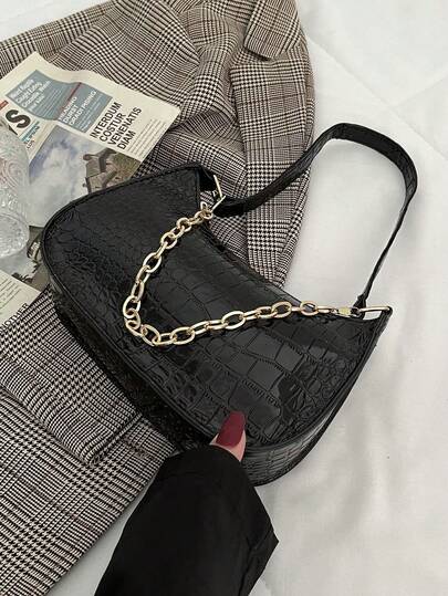 2025 New Fashion Simple Shoulder Handbag For Women, Casual Underarm Bag, Small Solid Color Tote Bag With Dual Shoulder Straps & Chain, Suitable For Valentine's Day Gift, Daily Use, Shopping, Dating, Suitable For Young Women, College Students, Office Ladies