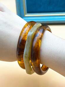 4 件/1 件复古时尚朋克风格多色几何不对称亚克力半透明棕咖啡米绿色厚树脂手镯，个性化简约优雅百搭珠宝适合女性节日派对晚宴约会礼物，图案随机