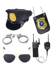 1/5 件警察角色扮演服装套装，包括塑料帽子、手铐、徽章、警棍，适合化妆舞会、化妆派对、角色扮演