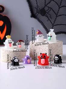 10Pcs Random Color Mini Resin Halloween Decorations - DIY Desktop Small Ornaments, Includes Skull, Ghost, Castle, Bat, Grim Reaper & Duck Figures, Ideal For Home Decor, Perfect For Desktop Display And Party Favors