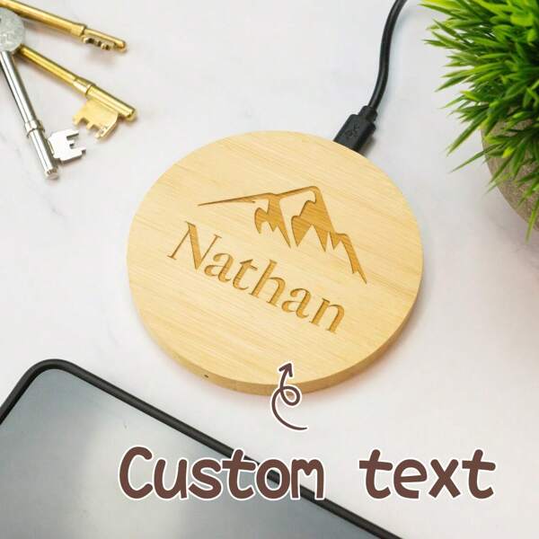 Personalized Bamboo 15W Wireless Charger Custom Engraving Text, Wedding Gift Anniversary Custom Charger Gift, Personalized Gift For Boyfriend - Best Man Customized Gifts, Groomsmen Gift, Present For Dad Husband Boyfriend, Best Gift For Birthday, Wedding Anniversary, Valentine's Day, Father's Day
