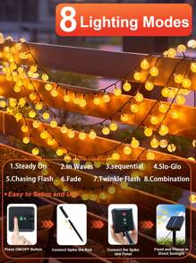 1 pieza Luces solares de bola de cristal con 8 modos, 100/50/20 LED, luces de hadas para exteriores para jardín, patio, camping, fiesta de cumpleaños, vuelta al colegio, boda, Halloween, celebraciones festivas