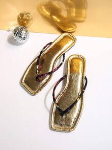 法式人字拖女鞋，甜美仙气，百搭，适合海滩、度假、约会、聚会、派对、休闲穿着，防滑软底夏季拖鞋 - 彩色 - 查看 6