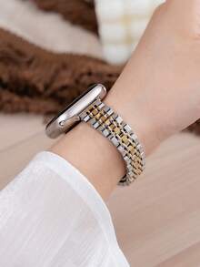 1pc Women's Thin Stainless Steel Watch Band, Compatible With Apple Watch Series 11/10/9/8/7/6/5/4/3/2/1, Size 38mm/40mm/41mm/42mm/44mm/45mm/46mm/49mm, Suitable For Ultra 1/2/3/SE, Replaceable For Original Strap, Best Gift For Girlfriend, Friends And Family On Valentine's Day, Birthday And Mother's Day (Strap Only) - Gold - View 3