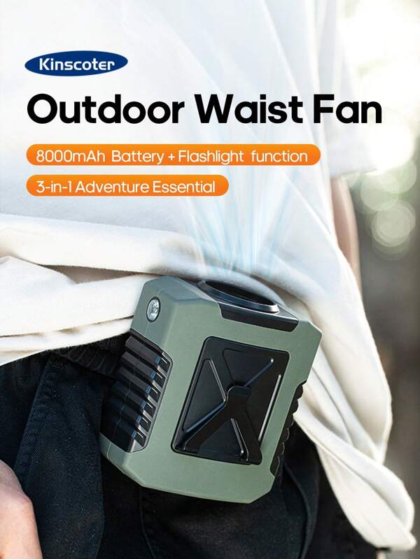 kinscoter 1PC Rechargeable 8000mAh High-Capacity Battery Portable Fan Beach Camping Travel Accessories Air Cooler Power Bank Personal Mini Fan With Flashlight
