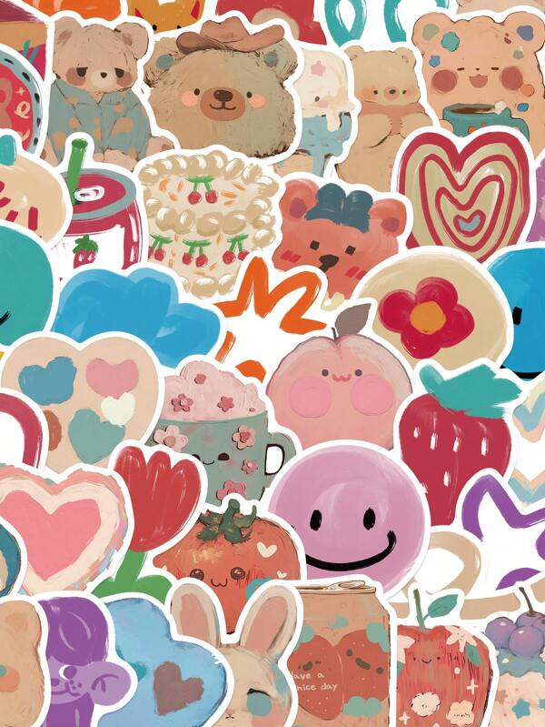 50pcs Cute Cartoon Oil Painting Creative Graffiti Stickers Are Suitable For Decoration Phones, Books, Water Cups, Notebooks, Helmets, And Waterproof Gift Decals