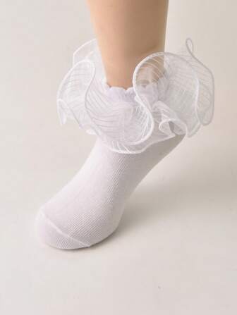 1 paire de chaussettes princesse à volants en dentelle pour filles, chaussettes de vacances