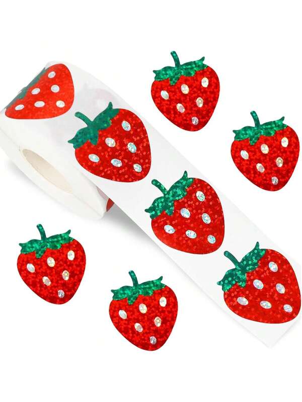 500pcs/Roll 2.5cm Strawberry Shaped Holographic Stickers, Sealing Stickers, Decorative Gift Box Stickers, Non-Adhesive Labels, Gift Packaging Labels