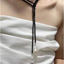 1 Dây chuyền dài đính cườm ngọc trai giả dài 100cm thời trang tối giản màu xanh lá cây, hoàn hảo cho thời trang bãi biển mùa hè và phụ kiện hàng ngày - dây chuyền dài đính hạt - Xem 8