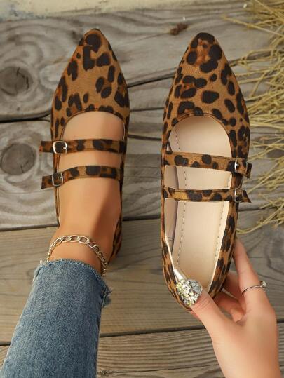 Mocasines planos con puntera puntiaguda y estampado de leopardo para mujer en otoño/invierno, de moda, casuales, cómodos y ligeros para ir al trabajo