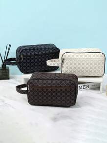 Bolso de mano, bolso de muñeca, bolso de tocador para hombre de gran capacidad, impermeable y ligero, adecuado para universidad, negocios, viajes, de piel de estilo retro y sencillo. Regalo perfecto para Navidad, Día de San Valentín, primavera o verano