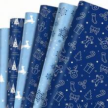 12pcs Christmas Snowflake Elk Deep Blue Gift Decorative Paper Party Gift Box Decorative Outer Packaging Paper, And Safe Paper, Made By Modern Printing Press. It Is Easy To Fold And Cut, And The Prints On The Paper Are Exquisite And Clear.
