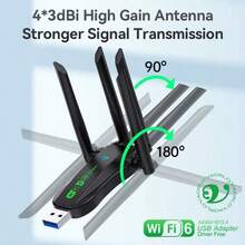 KZ AX900 WIFI6 USB适配器，二合一蓝牙5.4双频2.4G和5GHz，900Mbps WiFi 6 802.11AX高速无线网卡接收器，4根天线，USB3.0接口，兼容PC/笔记本电脑，Windows 10/11，即插即用 - 黑色 - 查看 8