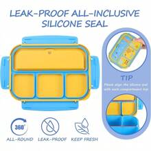 Lunch Box Kids, Bento Lunch Box For Girls Boys School, Lunch Containers For Adults Kids With 4 Compartments, Sauce Container, Utensils, Food Picks And Muffin Cups, Blue Dinosaur The Packaging Box Features A Green Lunchbox Cover But Contains