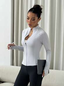 Figure-Flattering Fit,Sophisticated Coverage** - Modest High Neck With Full-Zip Versatility ,Youthful Elegance,Seamless Transition** - From Studio Sessions To Brunch Dates,#CoutureActive #SweetheartSport #AgelessChic,Elegant Zip-Up Yoga Cover,Slimming Zip-Up With Waist Cinching Detail,Elegant High-Neck Yoga Jacket