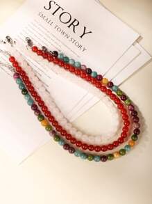 1 pièce Collier de mode bohème en pierre naturelle de 8 mm pour femmes. Collier de perles colorées en tourmaline et cristal rose pour femmes