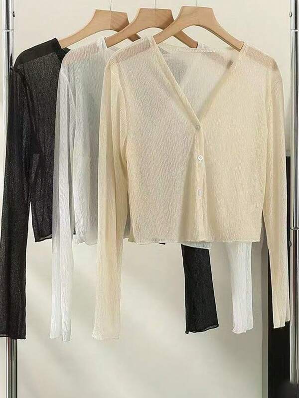 1pc Women's Summer Thin Mesh Sheer Lightweight Cardigan, Versatile Sunscreen Cover Up Outwear