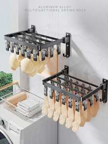 Foldable Aluminum Alloy Sock Drying Rack For Balcony And Laundry Rooms – Space-Saving Portable Clothes Drying Organizer With Multi-Clip Sock Hanger, Lightweight Frame, Easy-Collapse Design, Ideal For Small Apartments And Homes, Spring Cleaning, Summer Refresh, Fresh Air Drying, Indoor-Outdoor Use, Efficient Quick-Dry Laundry Corner Solution, Stress-Free Assembly, Sturdy Support, Rust-Resistant - Silver - View 3