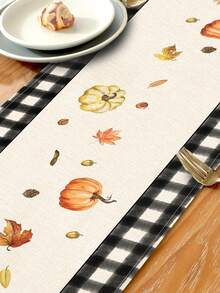 1pc Pumpkin Series Pattern Printed Table Runner, 4/6/8pcs Thanksgiving Pattern Printed Placemats, Suitable For Holidays, Parties, Birthdays, Dinners, Kitchen & Dining Room Table Decor, All Seasons Home Decor & Textile - Multicolor - View 11