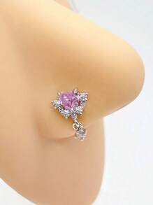1 pieza Anillo de nariz de acero inoxidable con diseño de corazón incrustado con circonia rosa de moda, adecuado para que las mujeres lo usen a diario.