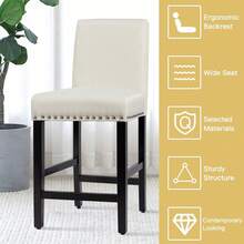 GOFLAME Set Of 2 Bar Stools Counter Height Chair Upholstered Low Backrest Wide Seat - Beige - View 6