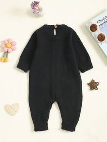 Baby Girl Daisy Embroidered Long Sleeve Casual Knitted Jumpsuit