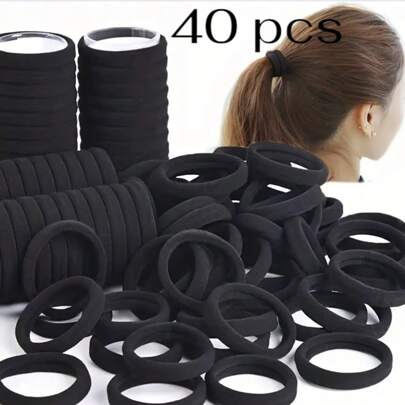 40pcs Black Hair Ties, High Elastic, Simple Style, Suitable For Women And Girls, Perfect For Casual Ponytails And Hair Accessories, Sewing, Weaving, Embroidery, Handicrafts, Ribbons, Yarn
