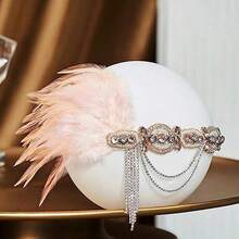 1920s Flapper Lady Full Set! Feather & Rhinestone Headband + Geometric Rhinestone Earrings + Faux Pearl Necklace + White Gloves, Immersive Retro Jazz Party Glamour Halloween