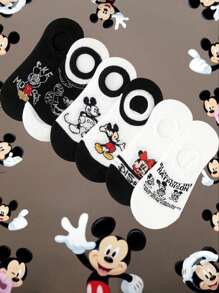 Disney Disney 1/5 pares de calcetines invisibles tipo barco para mujeres, con diversos patrones de Mickey Mouse y combinaciones clásicas de color negro y blanco. Mickey es el ídolo eterno de Disney. Tiene una excelente absorción del sudor, transpirabilidad y durabilidad