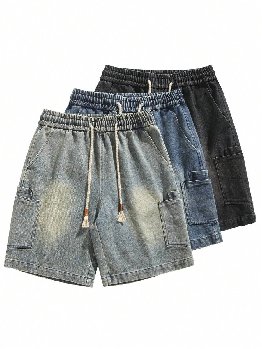 Men's Denim Casual Shorts Comfortable Style Suitable For Casual Wear - 黃泥色 - 查看 1