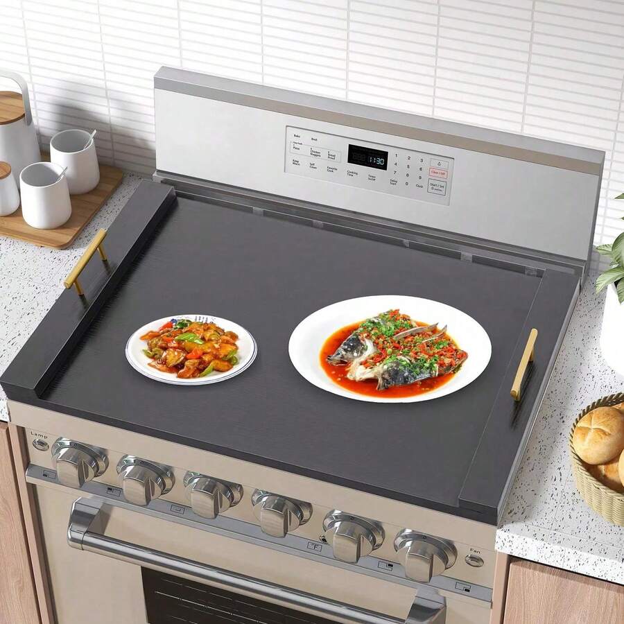 Stylish Rectangular Stovetop Cover, 76x55 Cm, Durable Paint-Free Panel, Multi-Functional Serving Tray, Easy To Clean, Load Capacity 20 Kg, Perfect Kitchen Accessory - Black - View 1