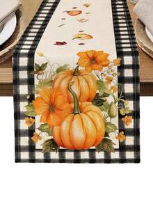 1pc Pumpkin Series Pattern Printed Table Runner, 4/6/8pcs Thanksgiving Pattern Printed Placemats, Suitable For Holidays, Parties, Birthdays, Dinners, Kitchen & Dining Room Table Decor, All Seasons Home Decor & Textile - Multicolor - View 4