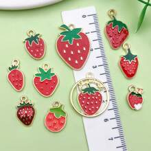 10 件珐琅草莓串饰红色草莓吊坠金属可爱草莓串饰水果串饰适用于 DIY 手链耳环项链珠宝制作