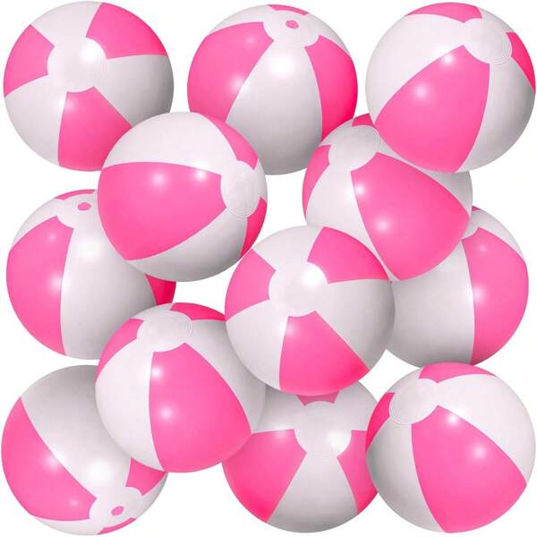 12PCS 8.5 Pink And White Inflatable Beach Balls, Bulk Pack For Kids Swimming Pool And Beach Party Fun