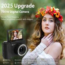 W&O 2025 NEW 4K 3-Inch Digital Camera, FHD 1080P, Digital Point And Shoot, 64MP For Vlogging With Anti Shake 16X Zoom, Compact, 32GB SD Card Included,MP3 Player, With Flashlight -Best Gift For Beginners Of Cameras