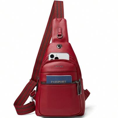  LATMAP Sling Bag For Women Men Crossbody Shoulder Tote Blet Bags Backpack Fanny Pack Travel Purse Faux Leather,Vacation Essentials&Back-To-School Essentials,Red
