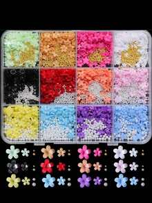 1500 件彩色迷你花朵指甲饰物装饰用品，3D 亚克力花卉美甲，带珍珠金色银色指甲鱼子酱珠，无香指甲装饰配件，适用于美甲和 DIY 工艺品指甲宝石 - 彩色 - 查看 8