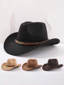 1Pc Western Cowboy Hat Felt Roll Up Cowgirl Hats Shapeable Outdoor Wide Brim Buckle Belt Hat For Men Women