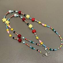 INS Handmade Beaded Colorful Star Strap, Adjustable Phone Lanyard/Camer Halter - Colorful Beads Cheese Macro Apple Diagonal - View 2