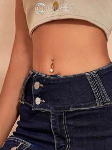 Stainless Steel Double-Headed Rhinestone Belly Button Ring, Stainless Steel Shiny Rhinestone Belly Button Ring, Simple And Shiny Gold, Suitable For Women's Daily Wear - Yellow Gold - View 5