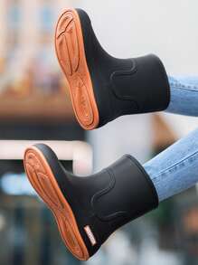 Women's Anti-Slip Shoes, Fashionable Mid-Calf Rain Boots, Comfortable Flat Boots