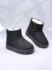 Autumn/Winter Children Snow Boots, Mid-Large Kids Flat Shoes, Plush Thick Bottom Girls Boots, Warm Boys Ankle Boots, Toddler Short Boots - Black - View 3