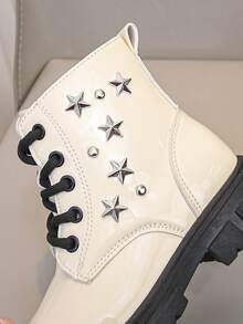 1 Pair Colorful Woven Clover Side Zipper Thermal Lined Thick Warm Boots - Beige - View 6