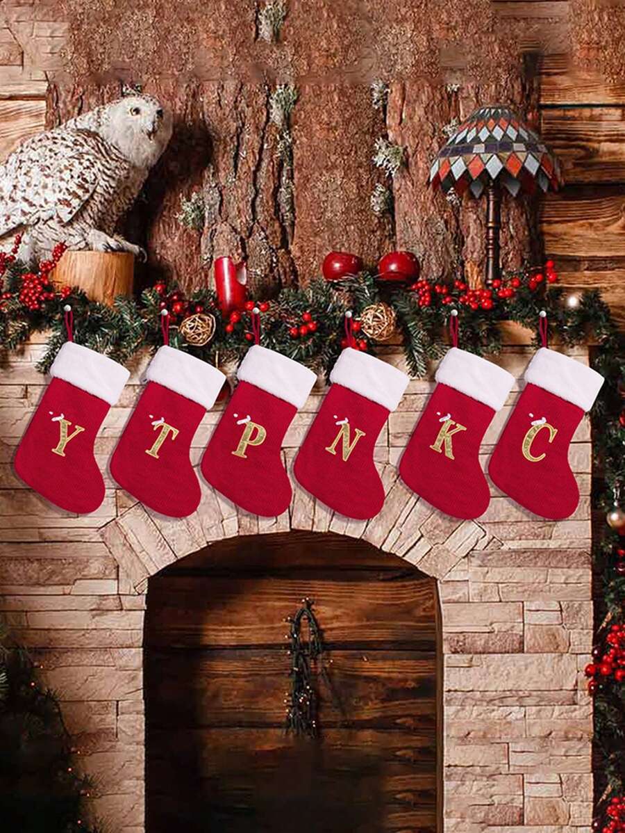 1 件，豪华红色针织圣诞袜，配有超柔软毛绒白色袖口 - 优雅的场景装饰、舒适的房间装饰、节日家居装饰、节日派对装饰和圣诞装饰必备品 - 多色 - 查看 1