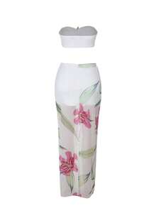 1pc Flower, Leaf & Plant Printed Twist Crop Top & Skirt Two-Piece Suit, Bohemian Style, Summer Beach & Garden - Pink - View 9