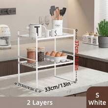 1pc Kitchen Cabinet Storage Rack, Iron Dish Organizer Rack With Multiple Layers, Multifunctional Countertop Storage Shelf, Available In 3 Sizes And 2 Colors