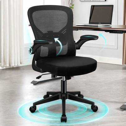 ALFORDSON Ergonomic Office Chair, Adjustable Lumbar Support, S-Curved Back, Tilt Function, Breathable Mesh, Fold-Up Armrests, 360° Swivel, 180 Kg, Keldon, Black & White