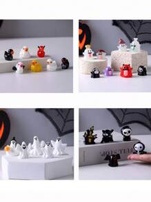 10Pcs Random Color Mini Resin Halloween Decorations - DIY Desktop Small Ornaments, Includes Skull, Ghost, Castle, Bat, Grim Reaper & Duck Figures, Ideal For Home Decor, Perfect For Desktop Display And Party Favors