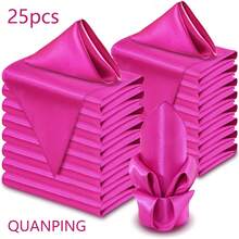 25pcs Satin Finish Rose Pink Napkins, 17" X 17", Silky Dinner Napkins For Weddings, Banquets, Birthday Parties, Restaurants, Hotels, Daily Decoration